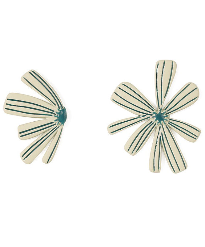 Beige Sterling Silver Asymmetric Stud Earrings