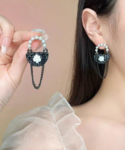 Black Sterling Silver Bag Drop Earrings