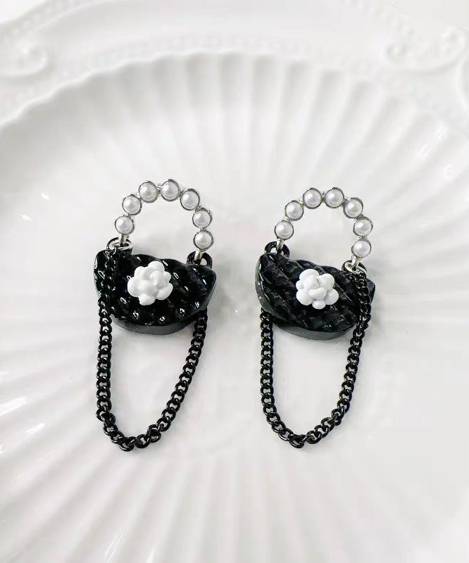 Black Sterling Silver Bag Drop Earrings
