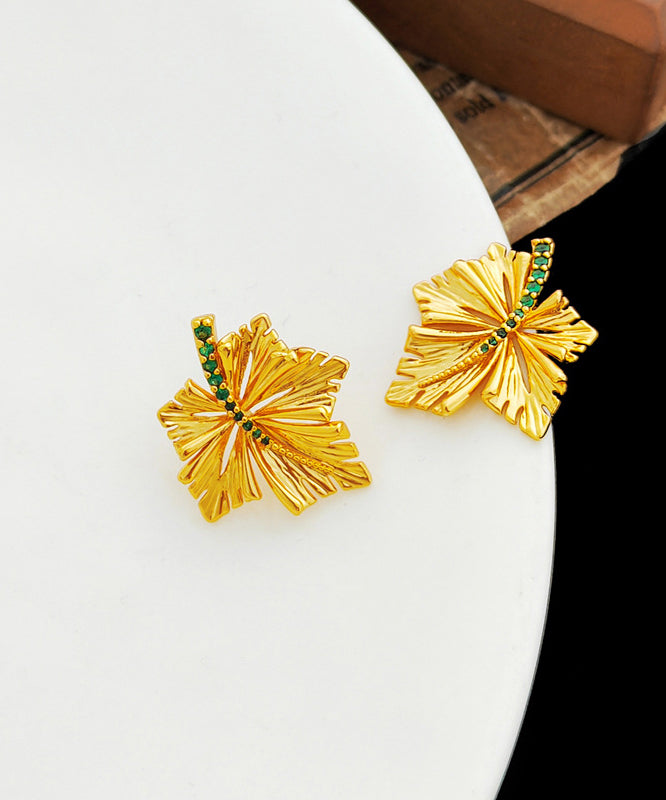 Copper Gold Plated Maple Leaf Hollow Out Stud Earrings