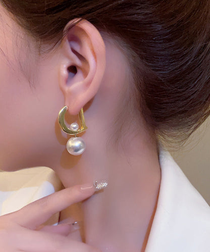 Gold Sterling Silver Alloy Pearl Letter Drop Earrings