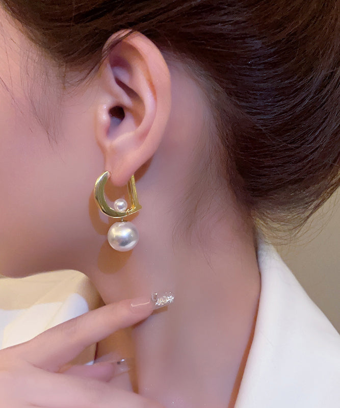 Gold Sterling Silver Alloy Pearl Letter Drop Earrings