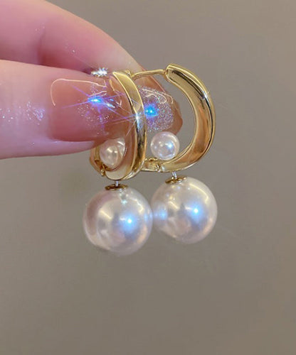Gold Sterling Silver Alloy Pearl Letter Drop Earrings