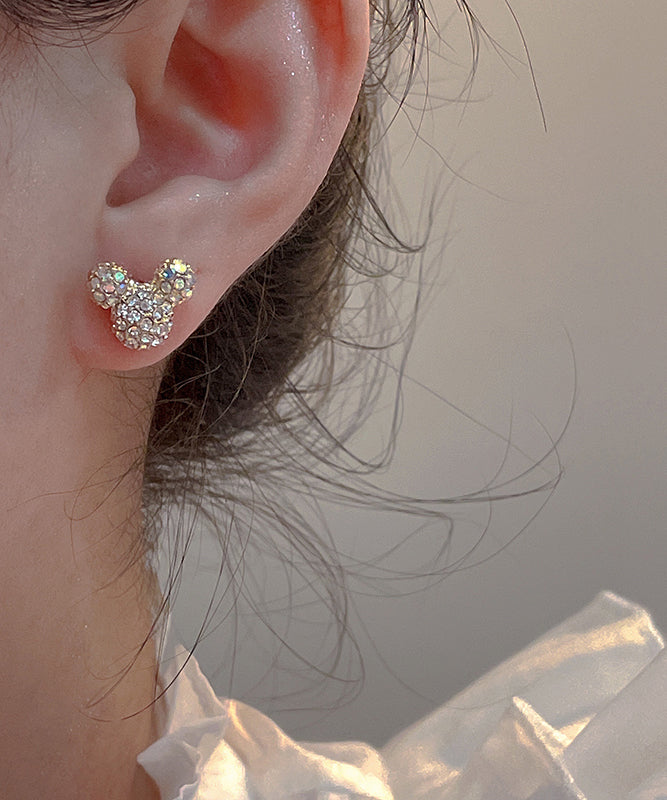 Gold Sterling Silver Zircon Mickey Mouse Stud Earrings