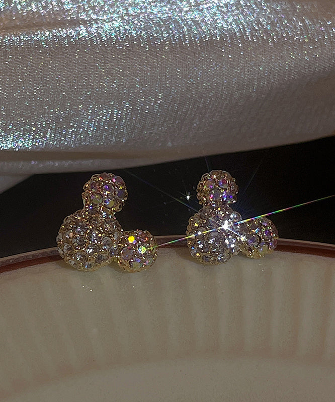 Gold Sterling Silver Zircon Mickey Mouse Stud Earrings