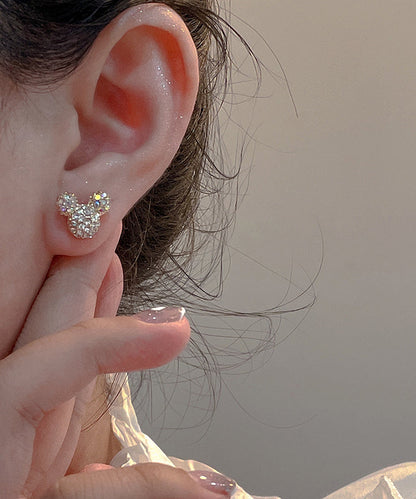 Gold Sterling Silver Zircon Mickey Mouse Stud Earrings