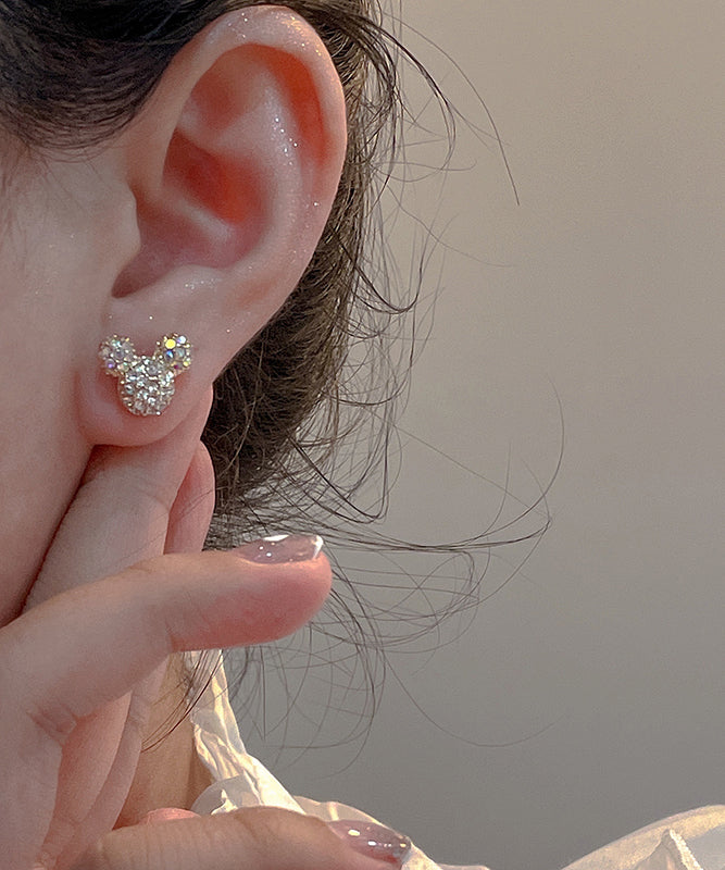 Gold Sterling Silver Zircon Mickey Mouse Stud Earrings