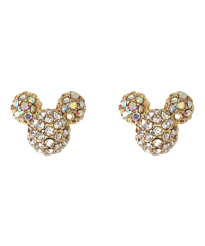 Gold Sterling Silver Zircon Mickey Mouse Stud Earrings