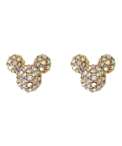 Gold Sterling Silver Zircon Mickey Mouse Stud Earrings