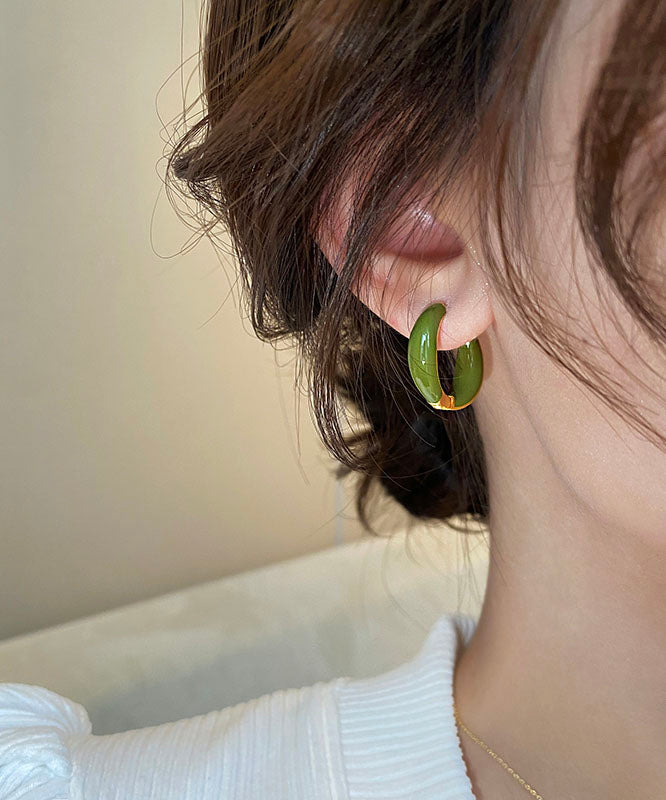 Green Copper Alloy Patchwork Hoop Earring