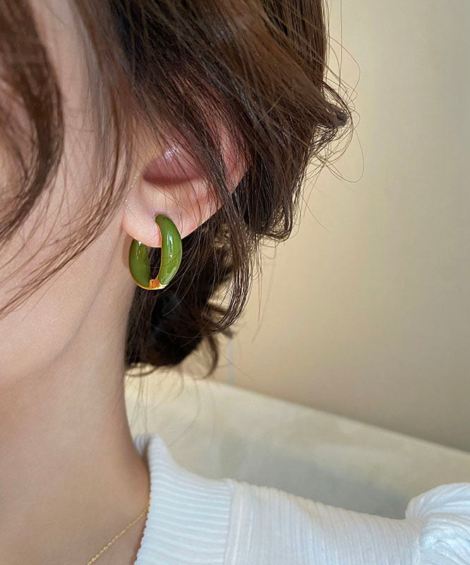 Green Copper Alloy Patchwork Hoop Earring