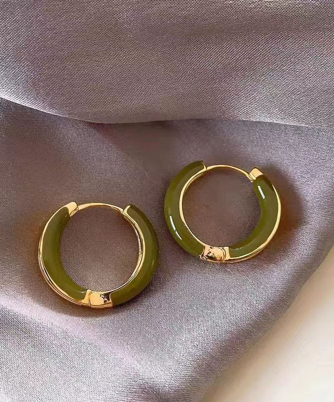 Green Copper Alloy Patchwork Hoop Earring
