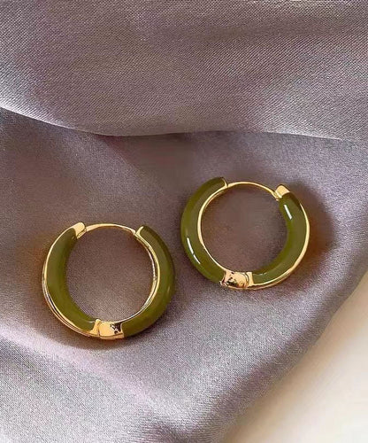 Green Copper Alloy Patchwork Hoop Earring