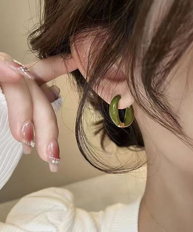 Green Copper Alloy Patchwork Hoop Earring