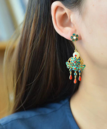 Green Sterling Silver Jade Pearl Drop Earrings