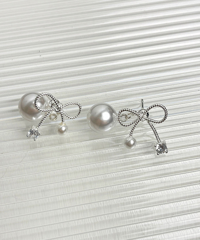 Grey Alloy Pear Bow Stud Earrings