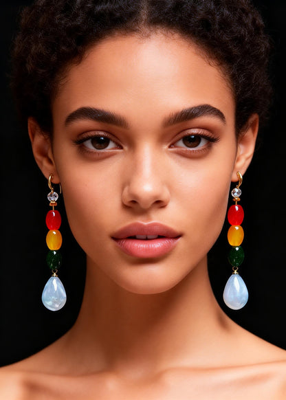 Multicolour Gem Stone Droplet Shape Drop Earrings