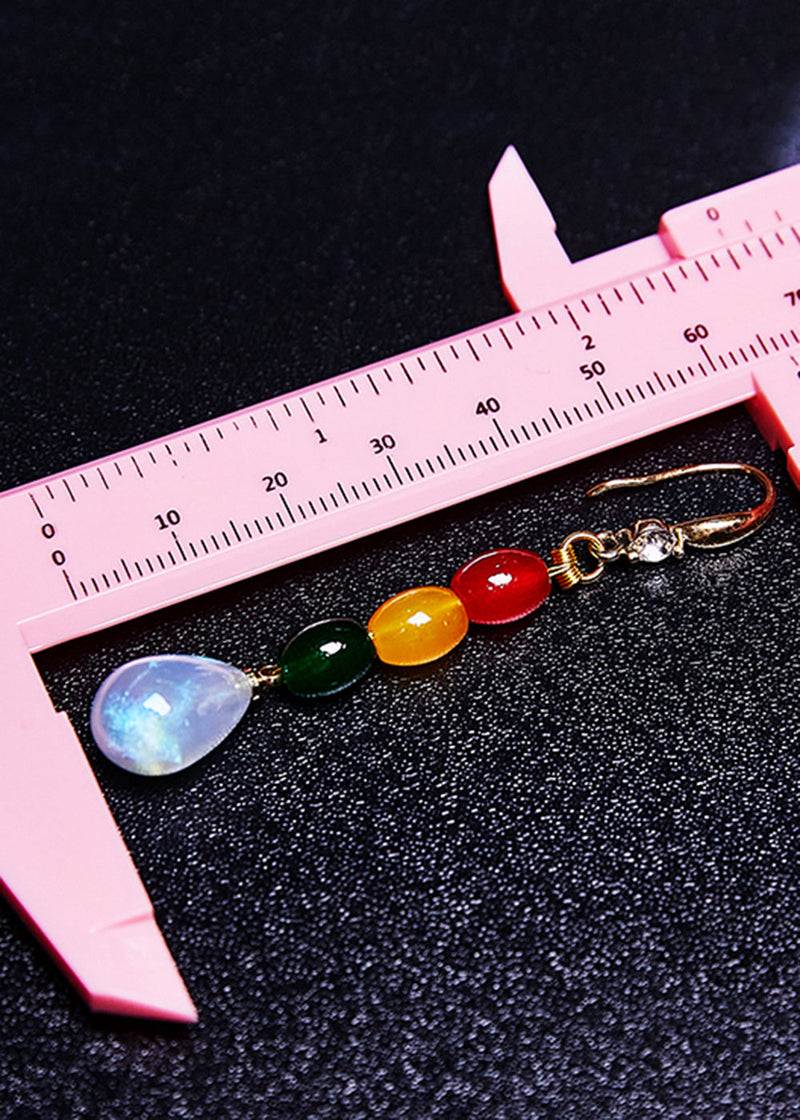 Multicolour Gem Stone Droplet Shape Drop Earrings