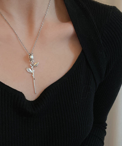 Original Design Silver Rose Pendant Necklace