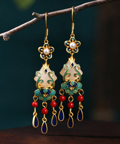 Overgild Jade Cloisonne Peal Drop Earrings
