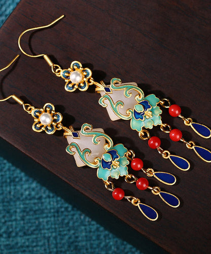 Overgild Jade Cloisonne Peal Drop Earrings