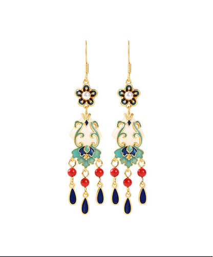 Overgild Jade Cloisonne Peal Drop Earrings