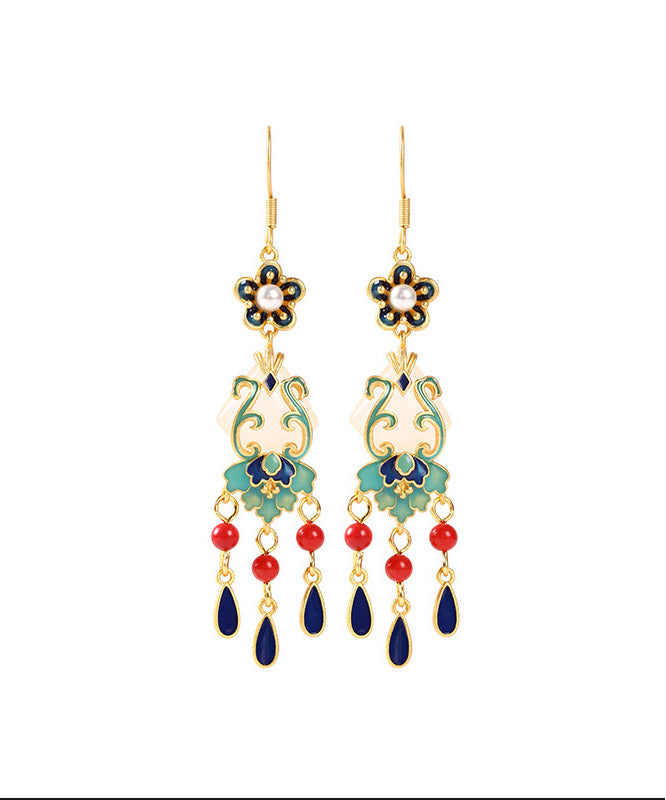 Overgild Jade Cloisonne Peal Drop Earrings