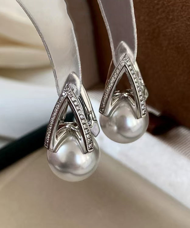 Pearl Zircon Silver Stud Earrings