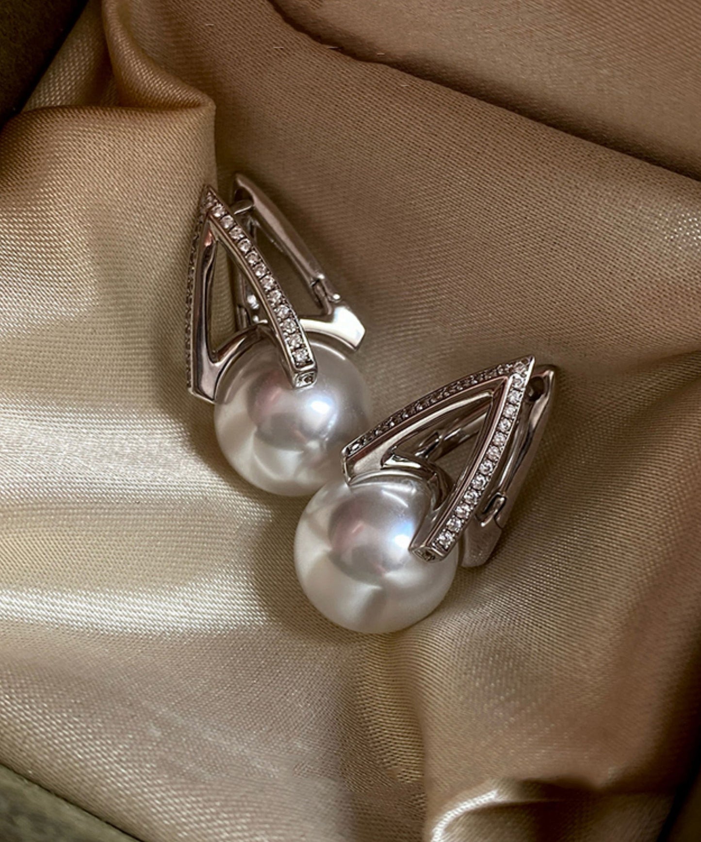 Pearl Zircon Silver Stud Earrings