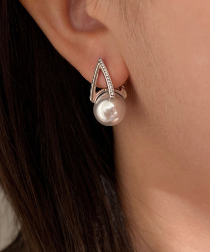 Pearl Zircon Silver Stud Earrings