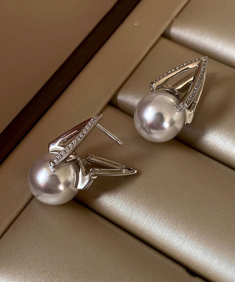 Pearl Zircon Silver Stud Earrings