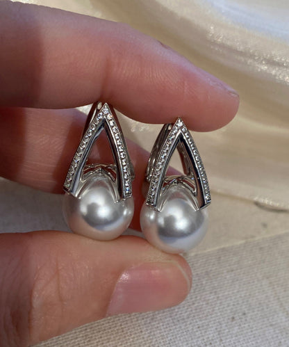 Pearl Zircon Silver Stud Earrings