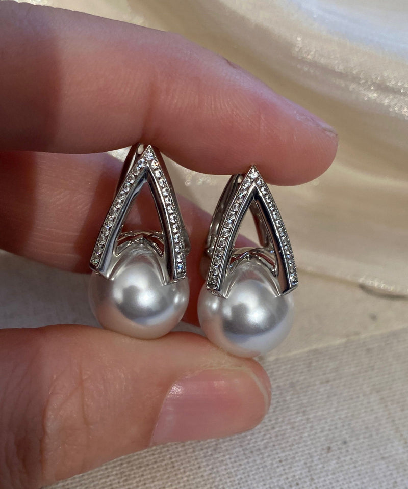 Pearl Zircon Silver Stud Earrings