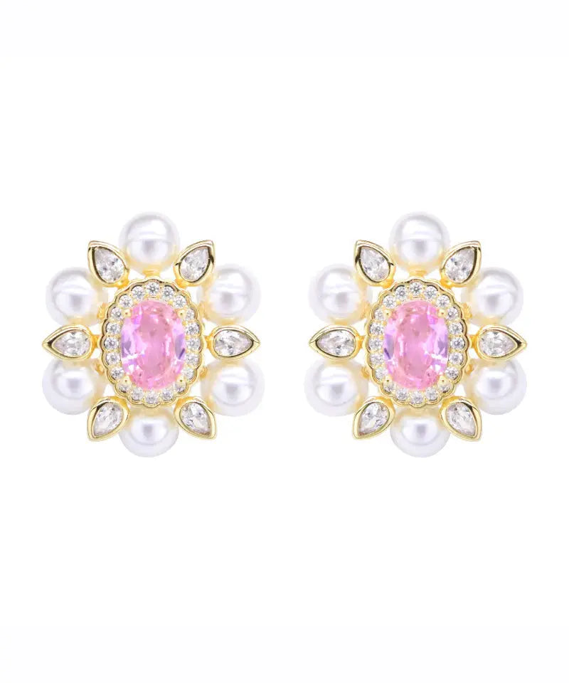 Sterling Silver Crystal Pearl Zircon Stud Earrings