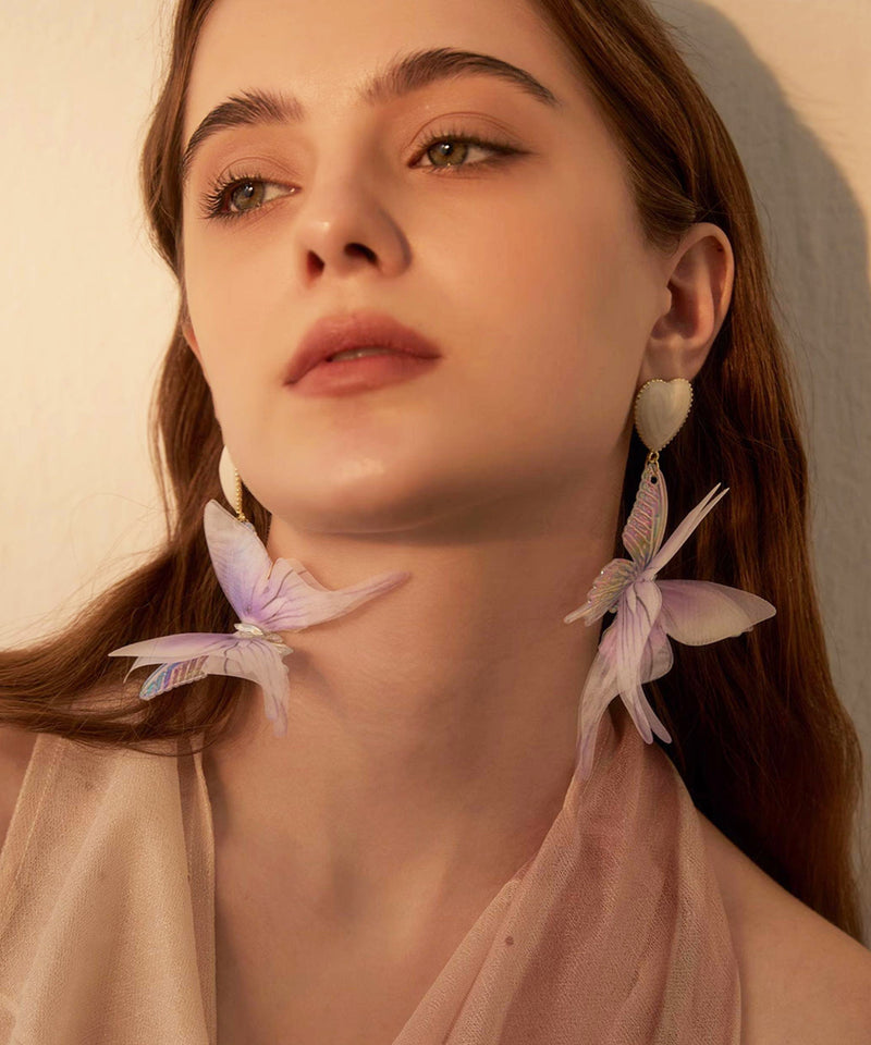 Purple Butterfly Love Acrylic Drop Earrings