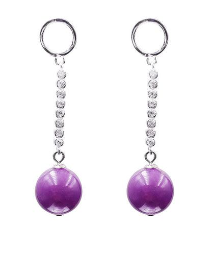 Purple Sterling Silver Inlaid Gem Stone Zircon Drop Earrings