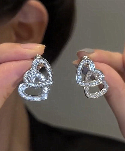 Silk Copper Alloy Zircon Love Detachable Stud Earrings