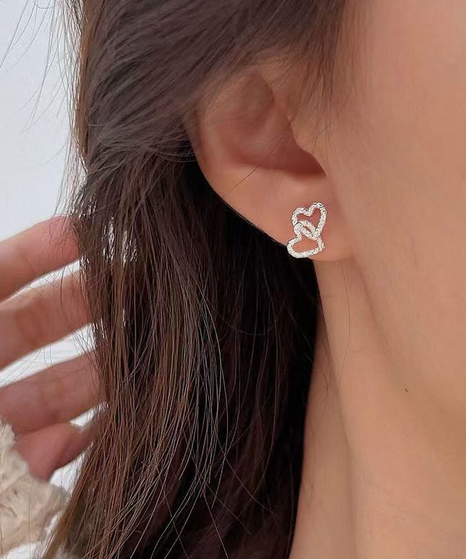 Silk Copper Alloy Zircon Love Detachable Stud Earrings