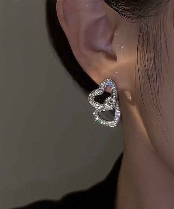 Silk Copper Alloy Zircon Love Detachable Stud Earrings