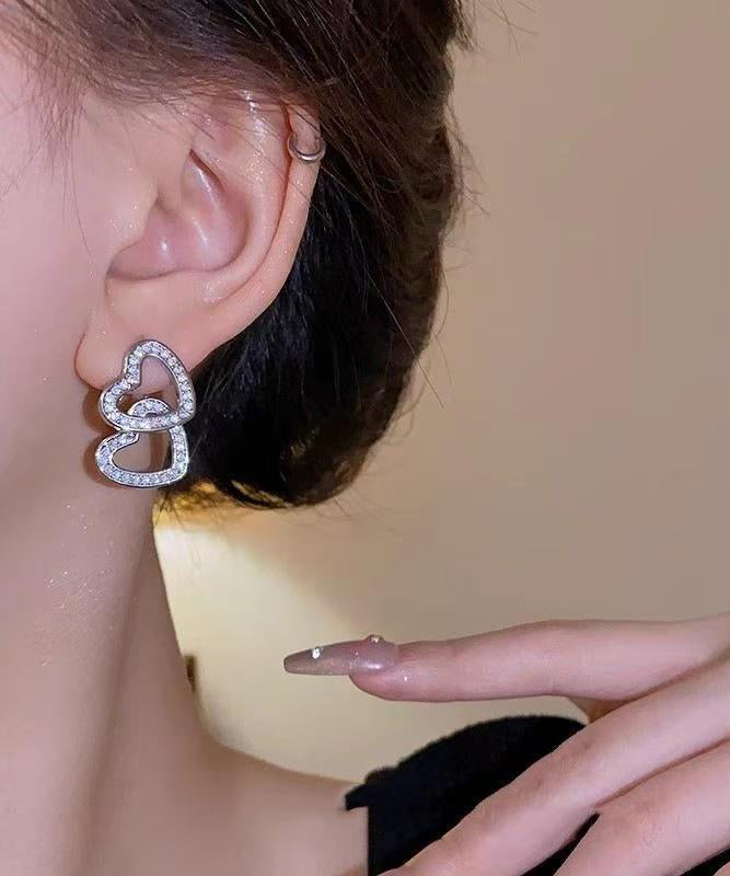 Silk Copper Alloy Zircon Love Detachable Stud Earrings