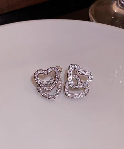 Silk Copper Alloy Zircon Love Detachable Stud Earrings