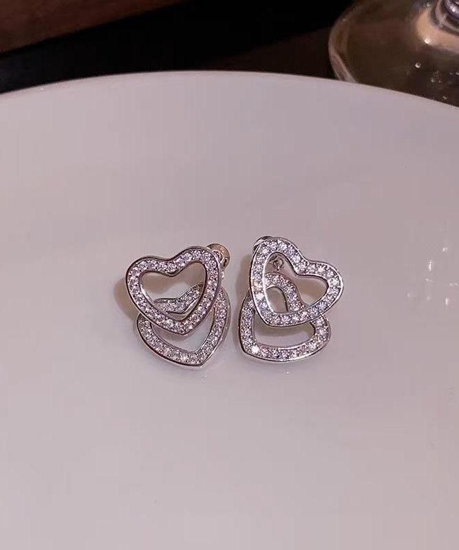 Silk Copper Alloy Zircon Love Detachable Stud Earrings