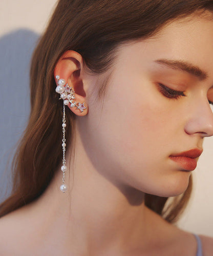 Silver Pearl Tassel Metal Long Earrings