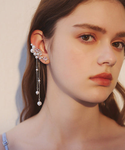 Silver Pearl Tassel Metal Long Earrings