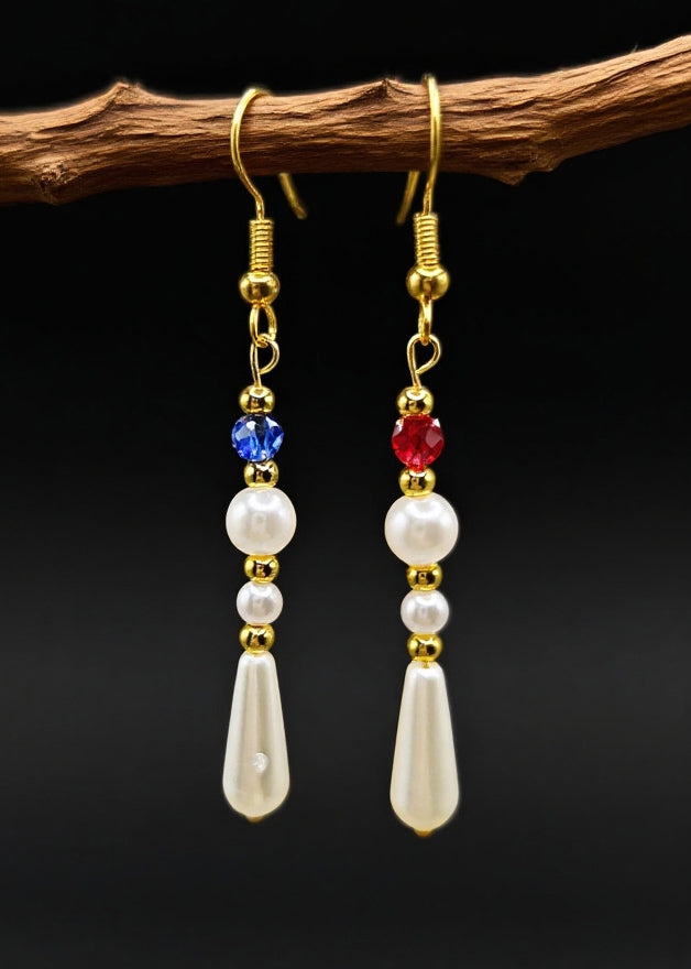 White Pearl Asymmetrical Design Drop Earrings