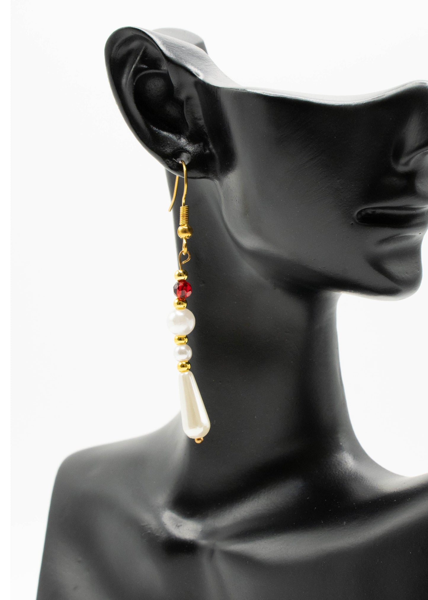 White Pearl Asymmetrical Design Drop Earrings