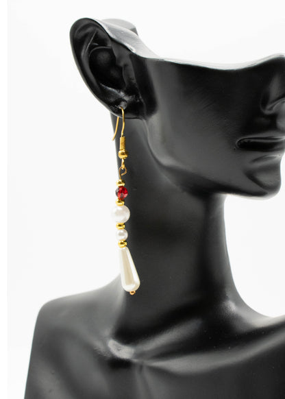 White Pearl Asymmetrical Design Drop Earrings