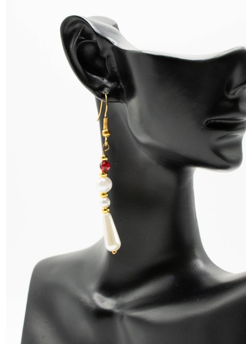 White Pearl Asymmetrical Design Drop Earrings