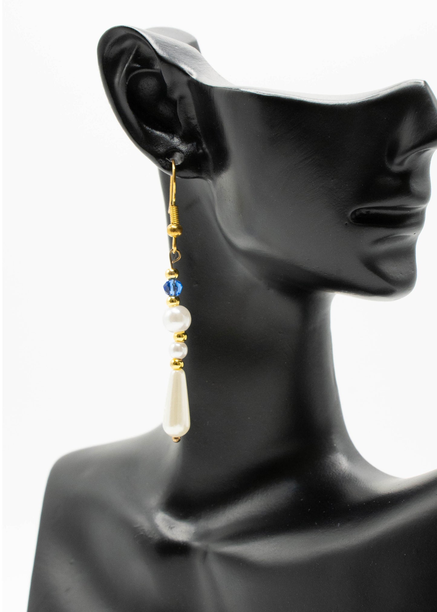 White Pearl Asymmetrical Design Drop Earrings
