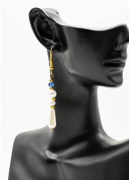 White Pearl Asymmetrical Design Drop Earrings